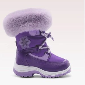 Purple Snow Boots Faux Fur Lined Mid-Calf   Slip Restiant Boots